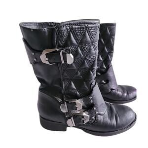 Fergalicious By Fergie Mid Calf Moto Buckle Fashion Women Boot Sz 8M Black